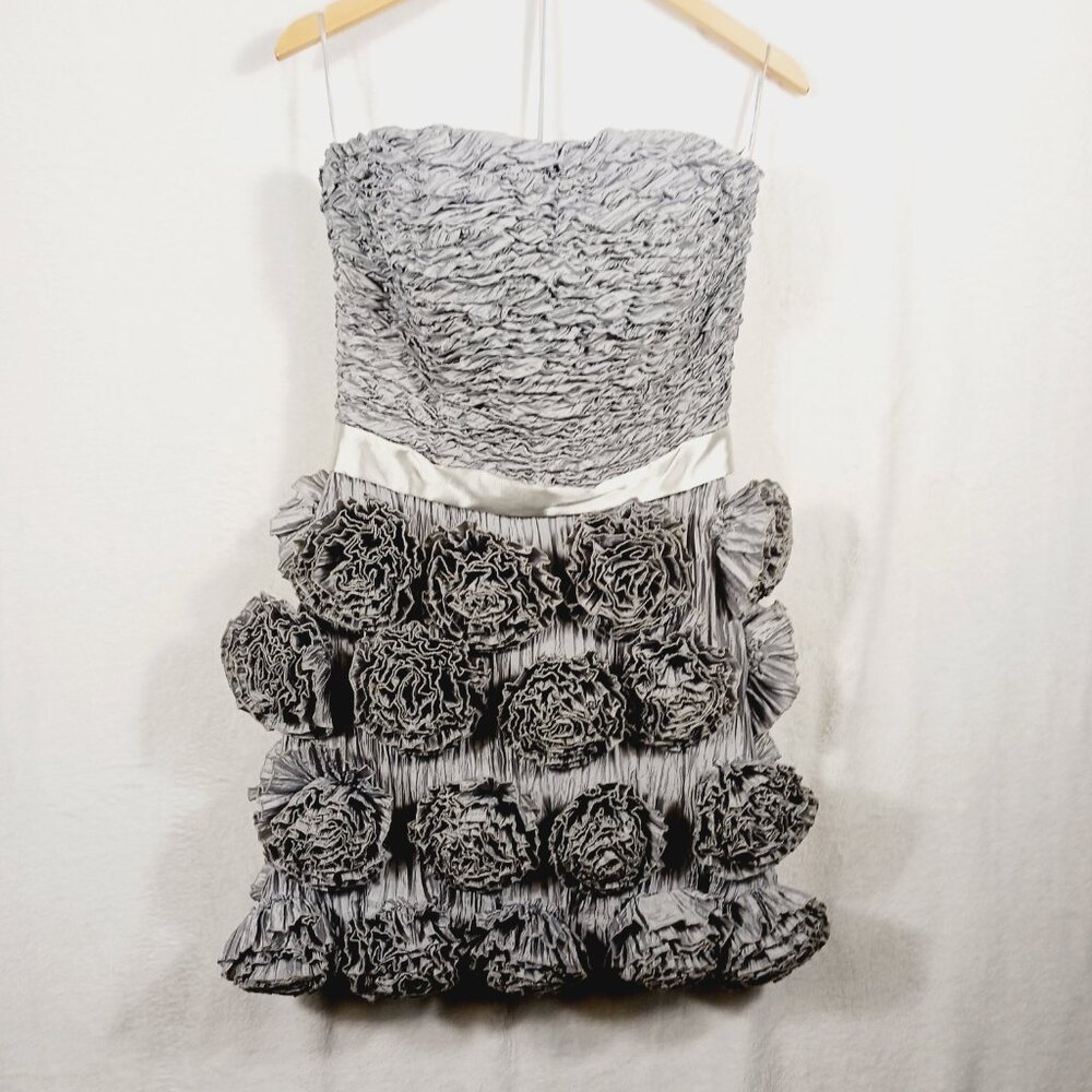 Runway Fashion Couture, NWT, Elegant Silver Mini Dress, Size 8, 3D Floweret's - Picture 14 of 16